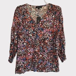 Rachel Zoe Floral Print V-Neck Blouse Top Women’s Sz Large Long Sleeve New NWT